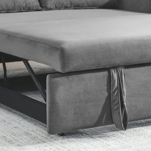 English Elm 55" Modern Convertible Sofa Bed Velvet Loveseat with Pull-Out Frame, 3-Position Recline, Storage Pockets, Plush Pillows Grey W119363990