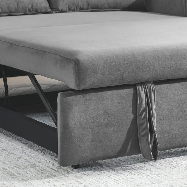 English Elm 55" Modern Convertible Sofa Bed Velvet Loveseat with Pull-Out Frame, 3-Position Recline, Storage Pockets, Plush Pillows Grey W119363990