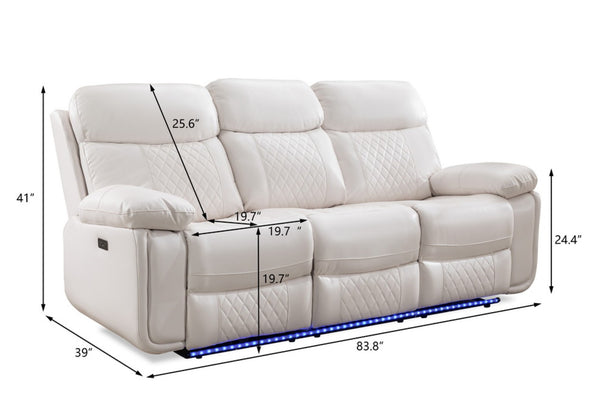 English Elm Power Reclining Sofa with Led Base Lighting Faux Leather Home Theater Seating W1805P308463