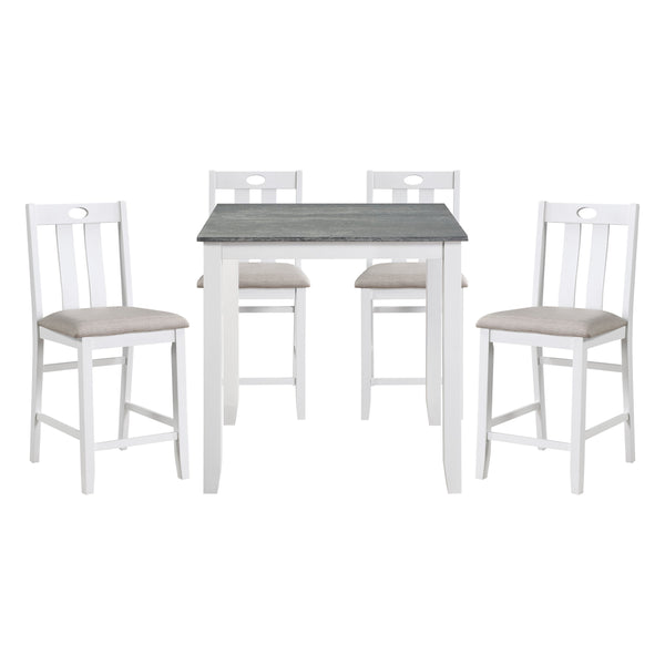 English Elm 5-Piece Lowell Counter Height Dining Set in Weathered Gray & White with Light Gray Fabric Seats, Casual B011115369