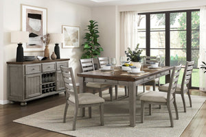 English Elm Traditional Arts and Crafts Dining Table Six Drawer Acacia Veneer Cherry Gray Finish B011115371