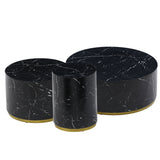 English Elm Set Of 3 Black Marble Pattern Round Coffee Table Side Table End Table Set For Living Room Fully Assembled