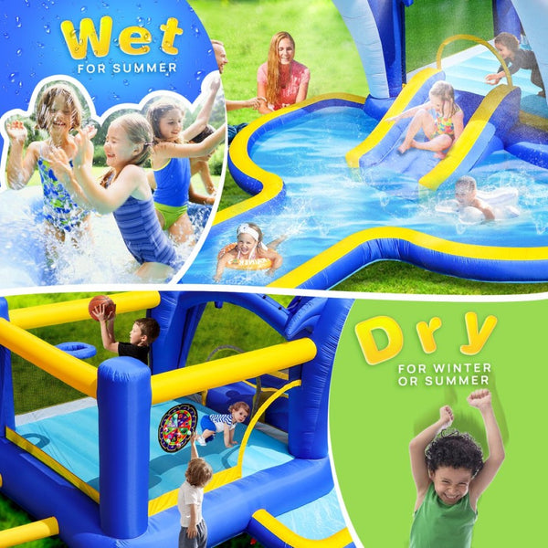 English Elm 8 in 1 Inflatable Outdoor Water Park Bounce House with Slide Sprinkler Hoop W167790002