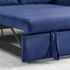 English Elm 55" Modern Convertible Sofa Bed Velvet Loveseat with Pull-Out Frame, 3-Position Recline, Storage Pockets, Plush Pillows Blue W119363992