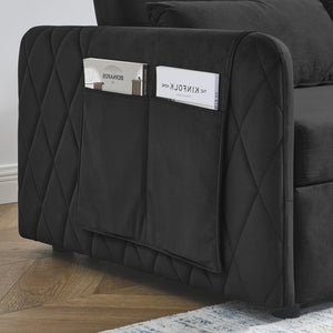 English Elm 55" Modern Convertible Sofa Bed Velvet Loveseat with Pull-Out Frame, 3-Position Recline, Storage Pockets, Plush Pillows Black W119363989