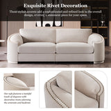 English Elm Stylish Sofa With Semilunar Arm, Rivet Detailing, and Solid Frame For Living Room