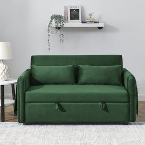 English Elm 55" Modern Convertible Sofa Bed Velvet Loveseat with Pull-Out Frame, 3-Position Recline, Storage Pockets, Plush Pillows Green W119363993