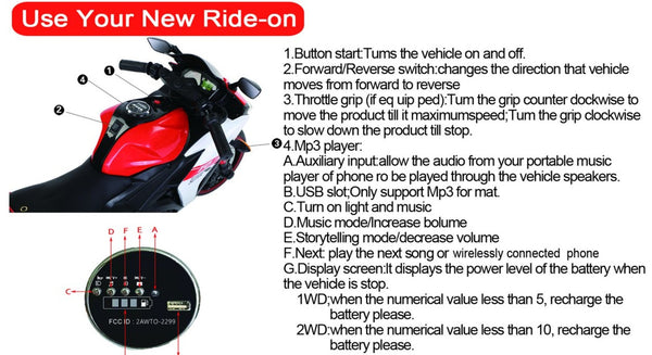 English Elm Electric Ride on Motorcycle for Kids with Light up Wheels Bluetooth and Twist Throttle W1760P177910