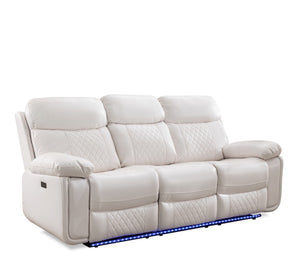 English Elm Power Reclining Sofa with Led Base Lighting Faux Leather Home Theater Seating W1805P308463