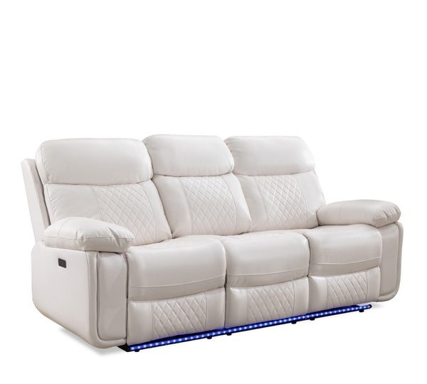 English Elm Power Reclining Sofa with Led Base Lighting Faux Leather Home Theater Seating W1805P308463