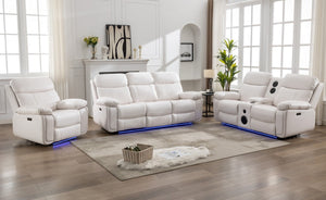 English Elm Zpm046 Power Reclining Sofa Set with Led Lighting Bluetooth Speakers and Usb Console White W1805S00130