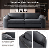 English Elm Stylish Sofa With Semilunar Arm, Rivet Detailing, and Solid Frame For Living Room