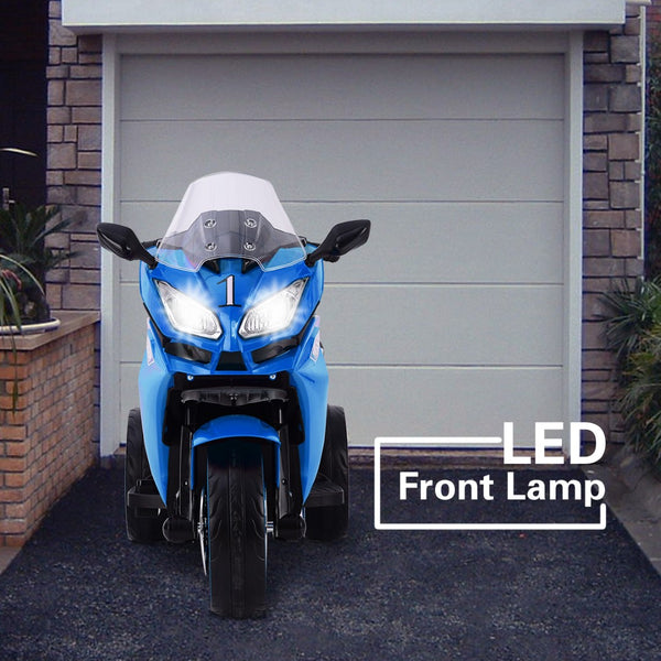 English Elm 12v Kids Ride on Motorcycle Three Wheel Electric Tricycle with Led Lights Bluetooth Blue W1760110301