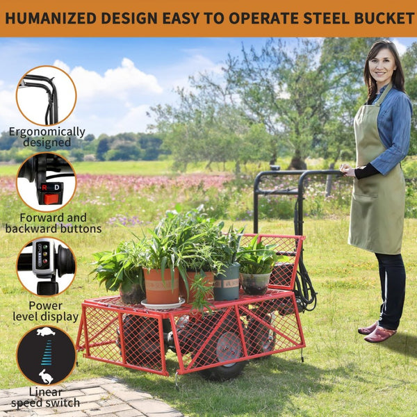 English Elm Wheelbarrow Electric Utility Cart 500w Brushless Motor 500lb Hauling Outdoor Power ET301713RDF