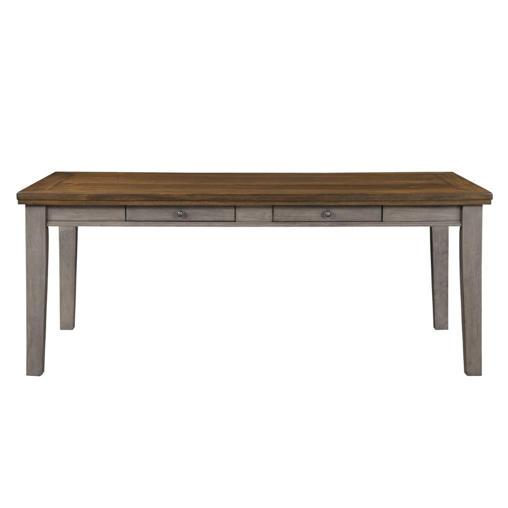 English Elm Traditional Arts and Crafts Dining Table Six Drawer Acacia Veneer Cherry Gray Finish B011115371