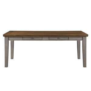 English Elm Traditional Arts and Crafts Dining Table Six Drawer Acacia Veneer Cherry Gray Finish B011115371