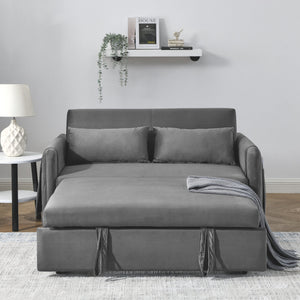 English Elm 55" Modern Convertible Sofa Bed Velvet Loveseat with Pull-Out Frame, 3-Position Recline, Storage Pockets, Plush Pillows Grey W119363990