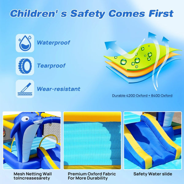 English Elm 8 in 1 Inflatable Outdoor Water Park Bounce House with Slide Sprinkler Hoop W167790002