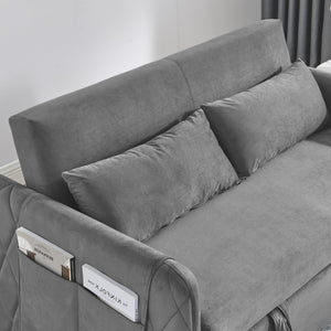 English Elm 55" Modern Convertible Sofa Bed Velvet Loveseat with Pull-Out Frame, 3-Position Recline, Storage Pockets, Plush Pillows Grey W119363990