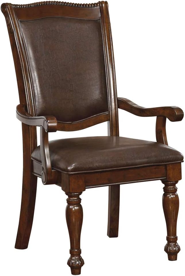 English Elm Glorious Set Of 2 Classic Arm Chairs With Cherry Wood Frame & Espresso Leatherette Cushion Comfort B011115495