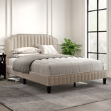 Hearth and Haven Ethan 3 Piece Bedroom Set with Upholstered Platform Queen Bed and 2 Nightstands, Beige and Black Cherry