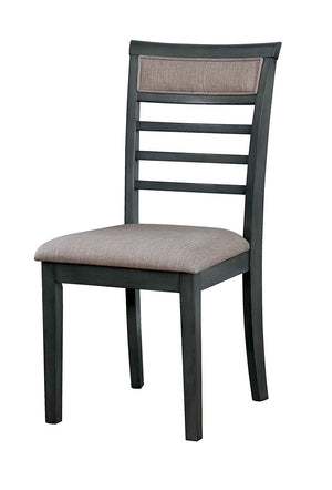 English Elm 5 Pc Weathered Gray Dining Set with Solid Wood Table & Beige Padded Slat Back Chairs, Rustic Chic Comfort B011115506