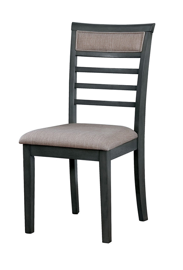 English Elm 5 Pc Weathered Gray Dining Set with Solid Wood Table & Beige Padded Slat Back Chairs, Rustic Chic Comfort B011115506