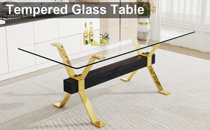 English Elm 1 Luxurious Modern Glass Dining Table & 8 White Pu Chairs With Gold Legs For Stylish Interiors W1151S00456