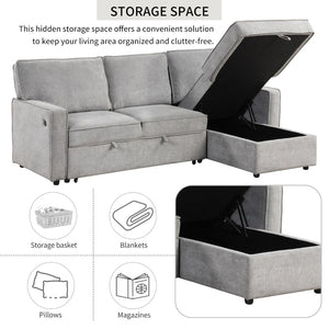 English Elm U_style L-shaped Sleeper Sectional with Hidden Storage Usb Port and Cup Holders Gray WY000418AAE