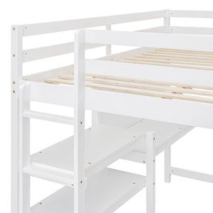 English Elm Full Size Pine Wood Loft Bed with Study Desk Shelving and Dry Erase Board LT000321AAK