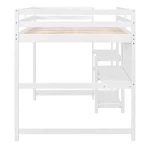 English Elm Full Size Pine Wood Loft Bed with Study Desk Shelving and Dry Erase Board LT000321AAK