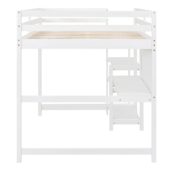 English Elm Full Size Pine Wood Loft Bed with Study Desk Shelving and Dry Erase Board LT000321AAK