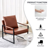 English Elm Pu Leather Accent Arm Chair Modern Upholstered Armchair With Metal Frame Extra-Thick Padded Backrest and Seat Cushion Sofa Chairs For Living Room ( Brown Pu Leather + Metal Frame + Foam) Sf-008