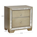 English Elm Glam Champagne Gray Finish 1 Piece Nightstand Antique Mirror Panels Ring Pull Handles Bedroom Furniture