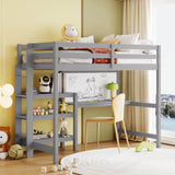 Hearth and Haven Ian Twin Loft Bed with Shelves, Desk and Writing Board, Grey LT000320AAE