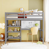 Hearth and Haven Ian Twin Loft Bed with Shelves, Desk and Writing Board, Grey LT000320AAE