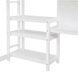 English Elm Full Size Pine Wood Loft Bed with Study Desk Shelving and Dry Erase Board LT000321AAK