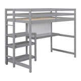 Hearth and Haven Ian Twin Loft Bed with Shelves, Desk and Writing Board, Grey LT000320AAE