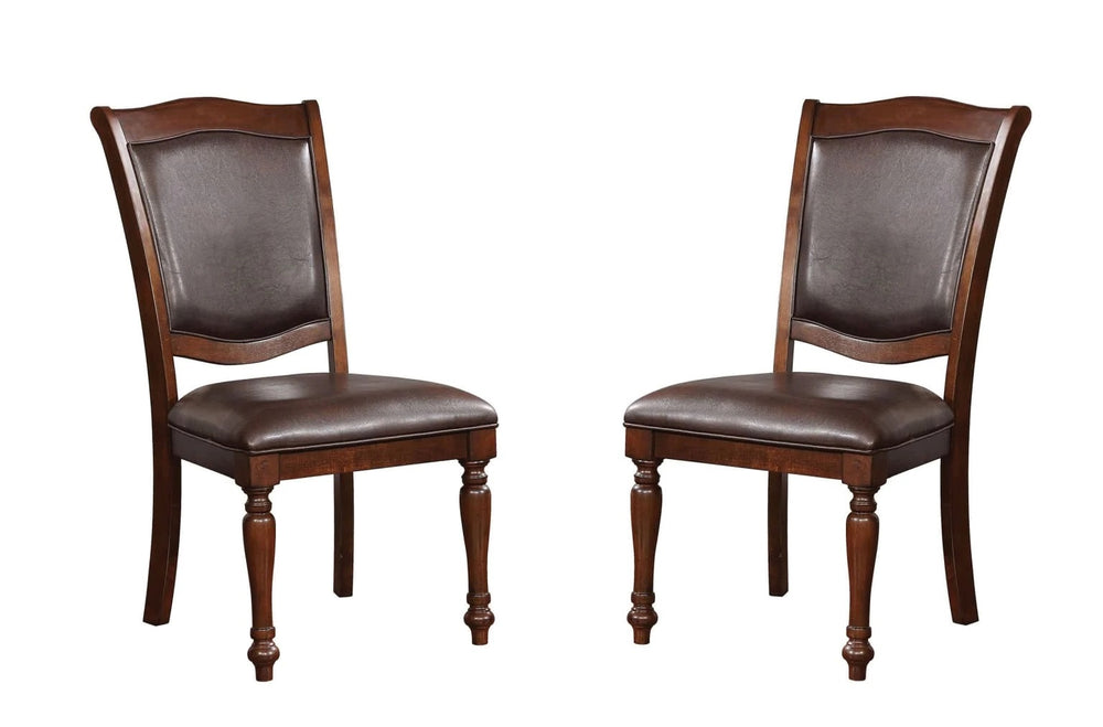 English Elm Luxurious Traditional Brown Cherry Dining Chairs Set of 2 — Solid Wood Turned Legs, Espresso Leatherette Cushioned Seats B011115504
