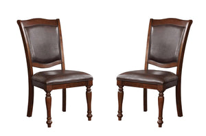 English Elm Luxurious Traditional Brown Cherry Dining Chairs Set of 2 — Solid Wood Turned Legs, Espresso Leatherette Cushioned Seats B011115504