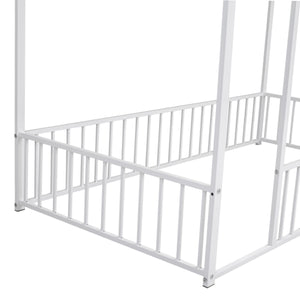 English Elm Twin Metal House Bed Frame with Roof & Fence — Playful Semi-Enclosed Kids Loft for Sleep & Play White MF304315AAK