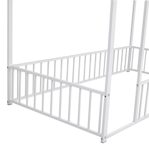 English Elm Twin Metal House Bed Frame with Roof & Fence — Playful Semi-Enclosed Kids Loft for Sleep & Play White MF304315AAK