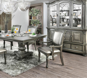 English Elm Glorious Classic Arm Chairs Set Of 2 - Elegant Gray Leatherette & Solid Wood For Dining Room Charm B011115503