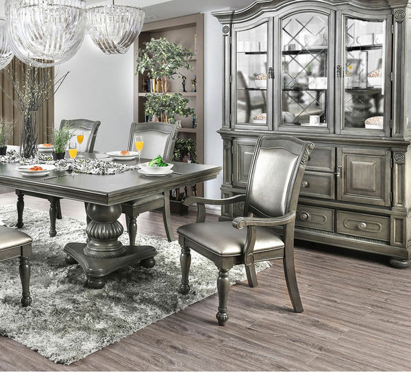 English Elm Glorious Classic Arm Chairs Set Of 2 - Elegant Gray Leatherette & Solid Wood For Dining Room Charm B011115503