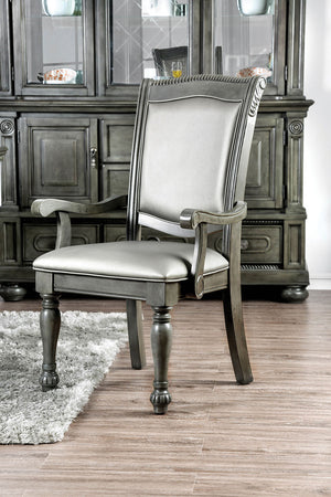 English Elm Glorious Classic Arm Chairs Set Of 2 - Elegant Gray Leatherette & Solid Wood For Dining Room Charm B011115503