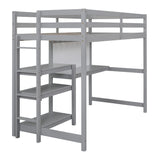 Hearth and Haven Ian Twin Loft Bed with Shelves, Desk and Writing Board, Grey LT000320AAE