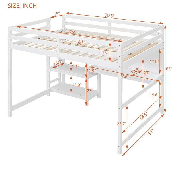 English Elm Full Size Pine Wood Loft Bed with Study Desk Shelving and Dry Erase Board LT000321AAK