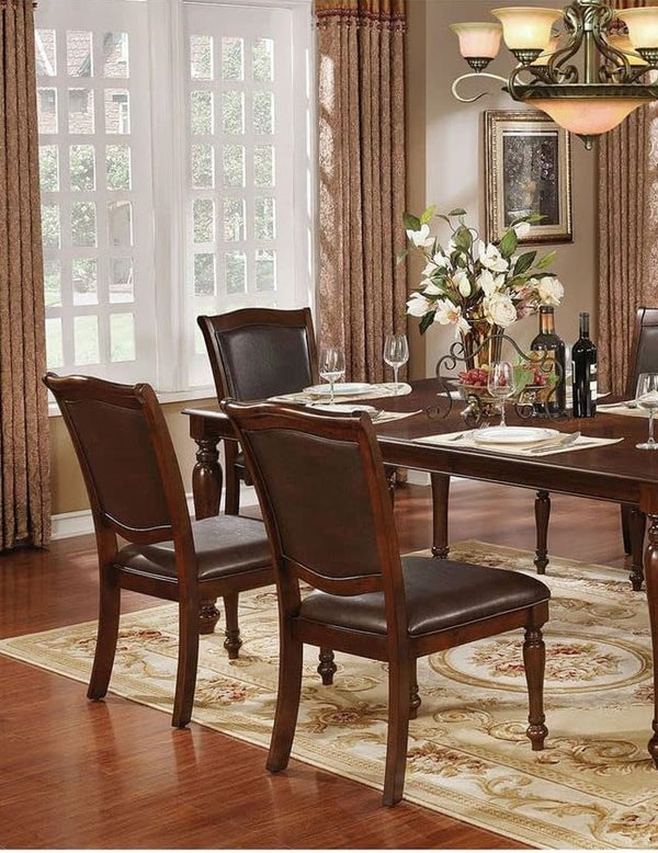 English Elm Luxurious Traditional Brown Cherry Dining Chairs Set of 2 — Solid Wood Turned Legs, Espresso Leatherette Cushioned Seats B011115504