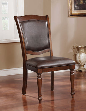 English Elm Luxurious Traditional Brown Cherry Dining Chairs Set of 2 — Solid Wood Turned Legs, Espresso Leatherette Cushioned Seats B011115504