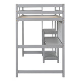 Hearth and Haven Ian Twin Loft Bed with Shelves, Desk and Writing Board, Grey LT000320AAE